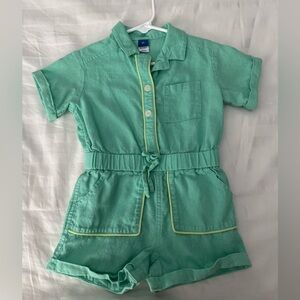 Short-Sleeve Linen-Blend Utility Pocket Romper for Toddler Girls